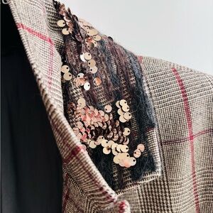 Brunello Cucinelli Cream Checkered Jacket 48EU (with matching pants 46EU)